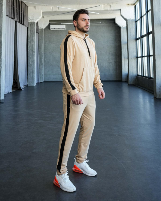 Костюм спортивний чоловічий лампаси весна Бежевийево-Чорний М Харків - фото 1