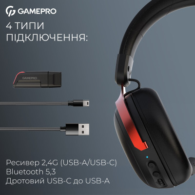 Наушники GamePro Asgard Freya Pro Wireless Black/Red (HSW201BR) Винница - изображение 12