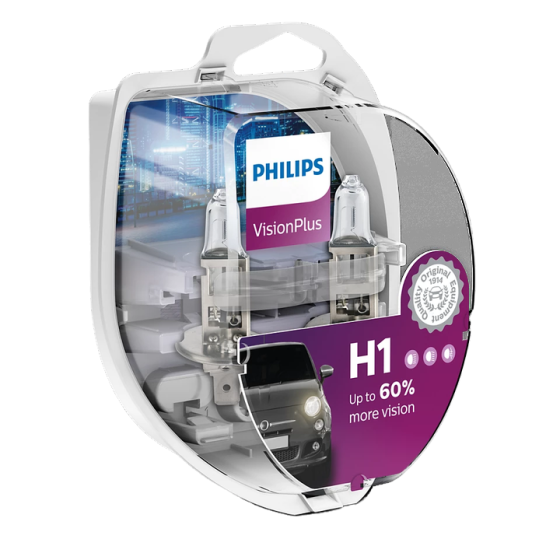 Комплект галогенових ламп PHILIPS H1 12258VPS2 VisionPlus +60% 55W 12V P14,5s (2 шт) Харків