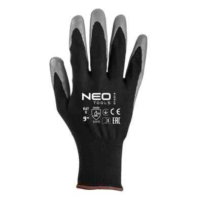Защитные перчатки Neo Tools комплект 12шт, полиэстер с нитриловым покрытием, р.9, серо-черный (97-647-9) Винница
