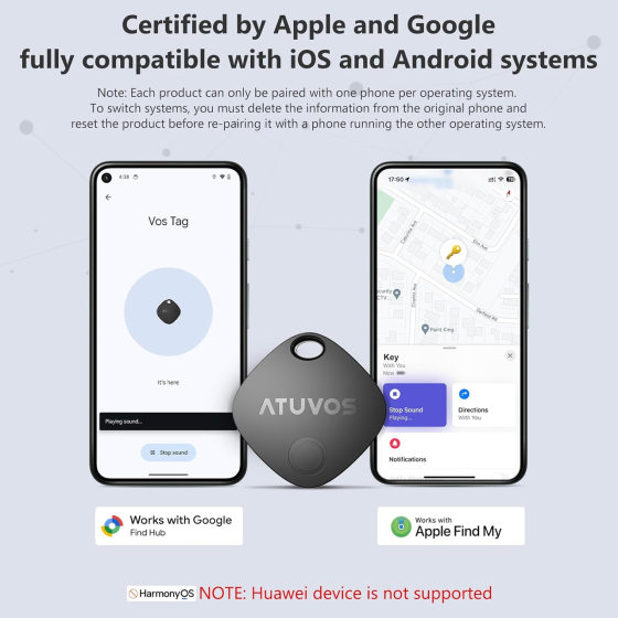 Bluetooth-трекер ATUVOS Air Tracker Tag PRO 4 шт., Apple Find My / Google Find Hub, IP67, CR2032, iOS/Android Киев