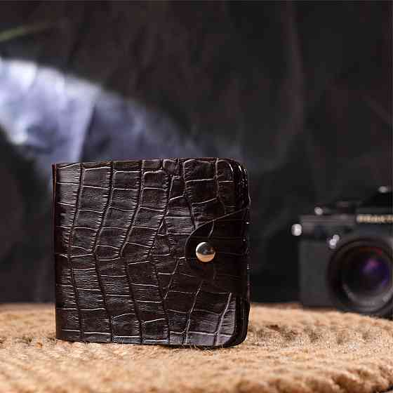 Практичне портмоне для чоловіків у два складення з натуральної фактурної шкіри з тисненням під крокодила CANPELLINI 21578 Київ