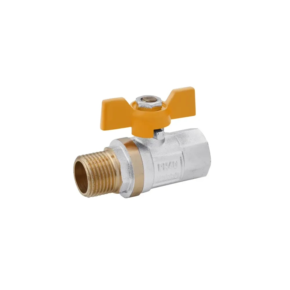 Кран кульовий для газу Karro "Standart+" 1/2" ВЗ PN40 жовта бабочка, нікельований, прямий Тернопіль - фото 1