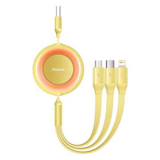 Кабель Baseus Bright Mirror 2 Series Retractable 3-in-1 Fast Charging  Data Cable USB to M+L+C 3.5A 1.1m yellow Київ