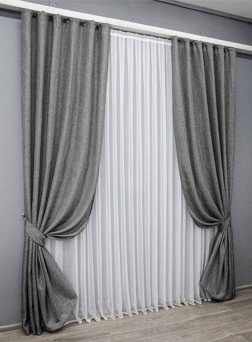 Комплект готовых штор VR-Textil Лен Мешковина № 108ш Серый 200х250см 2 шт (39-897) Киев - изображение 3