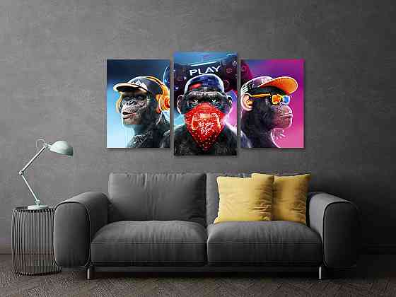 Модульная картина в гостиную / спальню Мавпи кольорові Art-614_3 70x130 см Киев