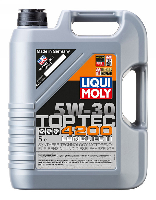 LIQUI MOLY 8973 Top Tec 4200 SAE 5W-30 — Повністю синтетична моторна олива Low SAPS | Для бензинових і дизельних двигунів з DPF Ковель - фото 1