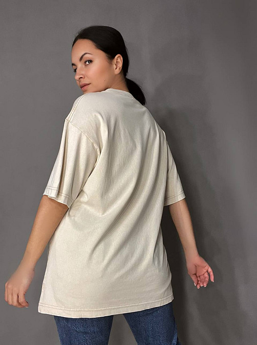 Футболка жіноча A-N 48020 базова оверсайз подовжена вільний крій варена тай дай one size, бежевий, one size Київ - фото 3