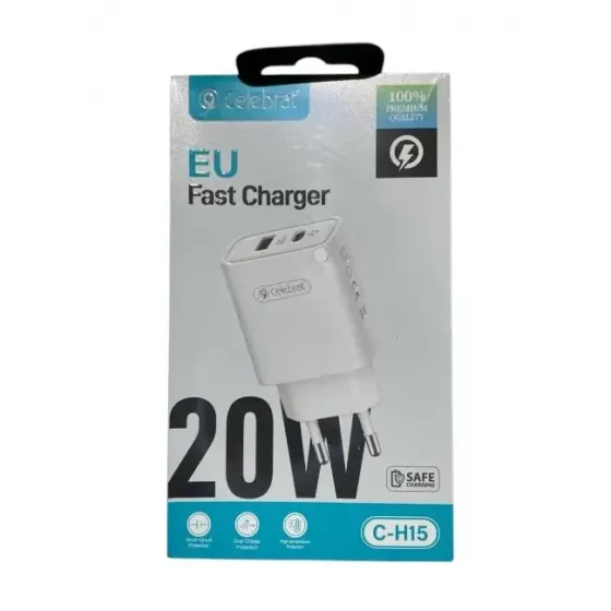 Мережевий адаптер Celebrat C-H15 Fast Charger USB-C 20W з підтримкою швидкого заряджання для смартфонів Одеса