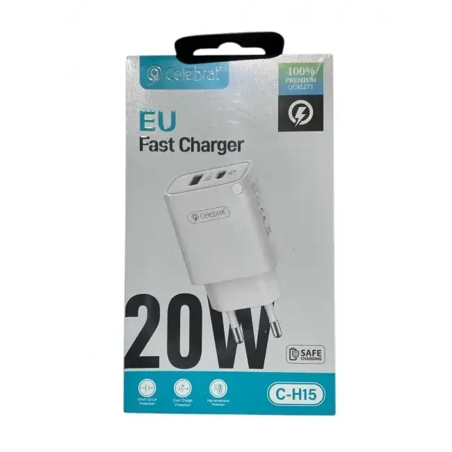 Мережевий адаптер Celebrat C-H15 Fast Charger USB-C 20W з підтримкою швидкого заряджання для смартфонів Одеса - фото 2