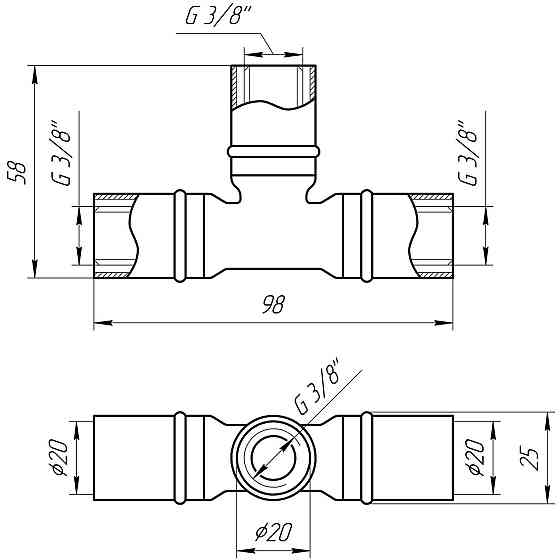 Трійник проміжний прес APE ITALY AP 131 20х20х20 (000001724) Київ