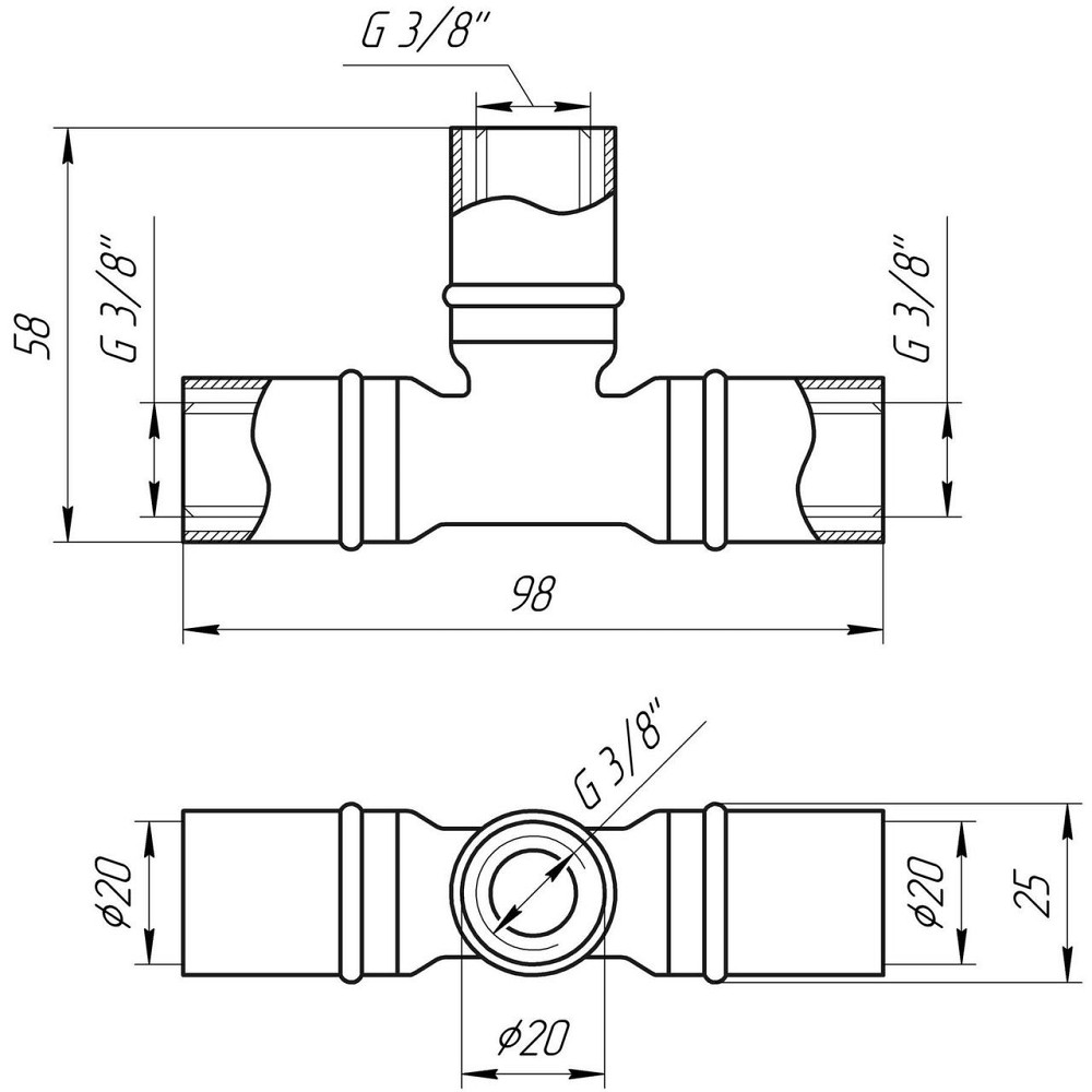 Трійник проміжний прес APE ITALY AP 131 20х20х20 (000001724) Київ - фото 4