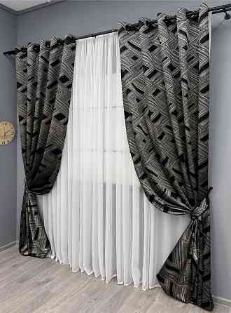 Комплект штор на люверсах VR-Textil Жаккард Mystery № 1629ш Серый с черным 150х280 см 2 шт (37-180) Киев