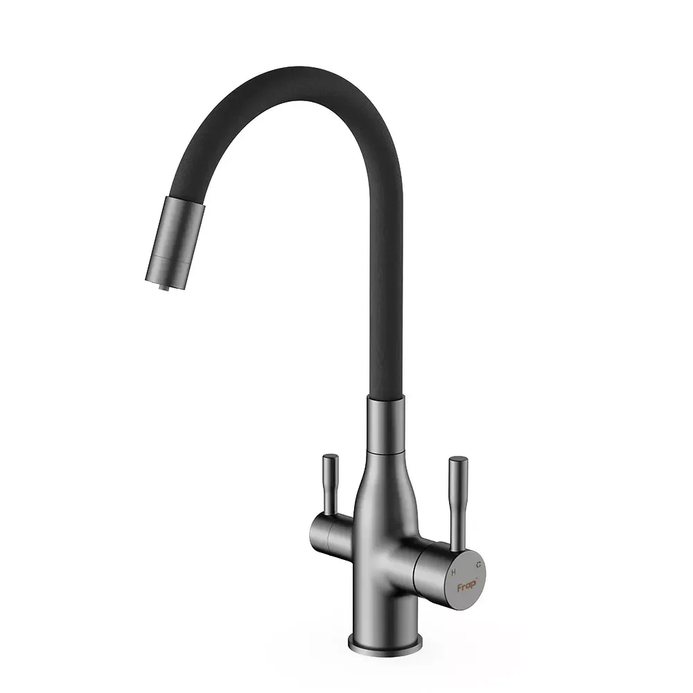Смеситель для кухни под фильтр Frap F4396-15 с гибким изливом графит/черный Киев - изображение 1