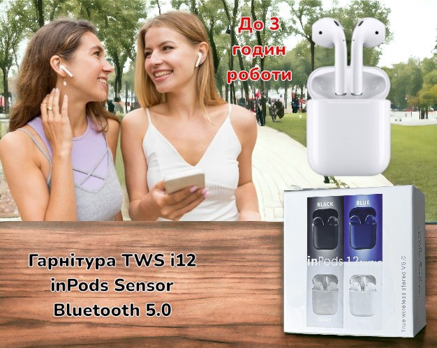 Стерео гарнітура TWS i12 inPods Sensor Bluetooth 5.0 (FH0334-CM) 5557 Одеса - фото 2