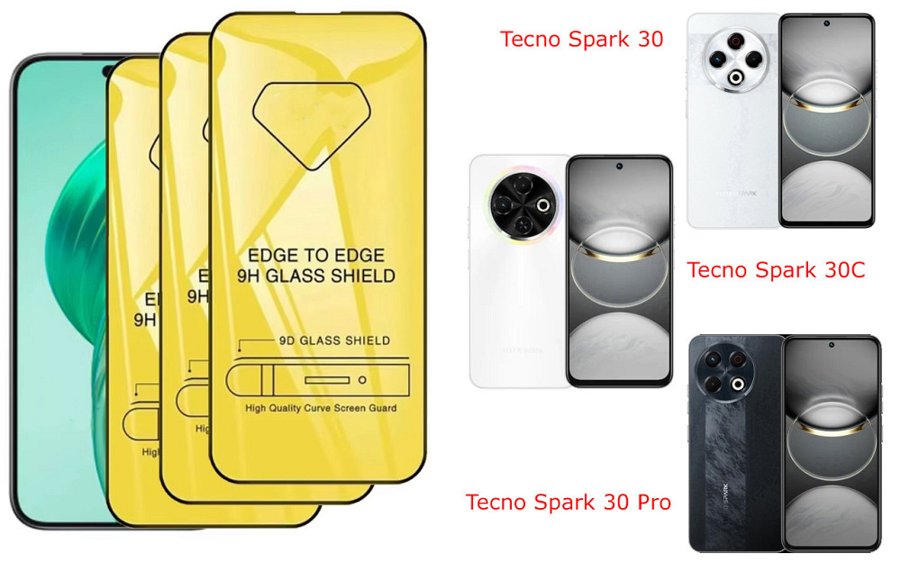 Захисне скло DefenzoGlass для Tecno Spark 30 KL6, Spark 30C KL5n, Spark 30 Pro – подвійна міцність Київ - фото 1
