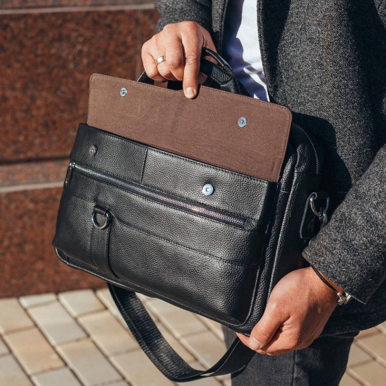 Чоловічий портфель для ноутбука та документів Tiding Bag (39 x 28 x 8 см) з натуральної шкіри Чорний Вінниця