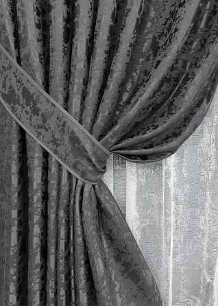 Комплект штор VR-Textil Льон Мармур 150х270 2шт і Тюль 400х270 1267ш-1400т Сіро-коричневий з білим 71-140/3 Київ