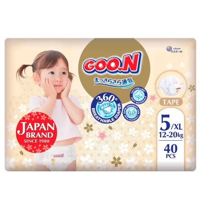 Подгузники GOO.N Premium Soft 12-20 кг Размер 5 XL На липучках 40 шт (F1010101-150) Винница - изображение 1