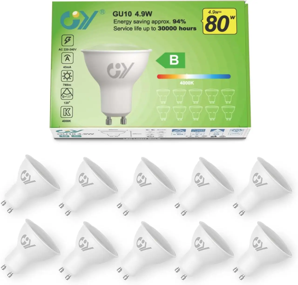 Набір LED ламп GU10 4.9W 790 lm, 4000K нейтральний білий, енергозберігаючі LED лампи для точкового освітлення Київ - фото 8