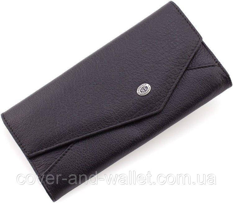 Стильний жіночий гаманець чорного кольору з асиметричним клапаном ST Leather Київ - фото 1