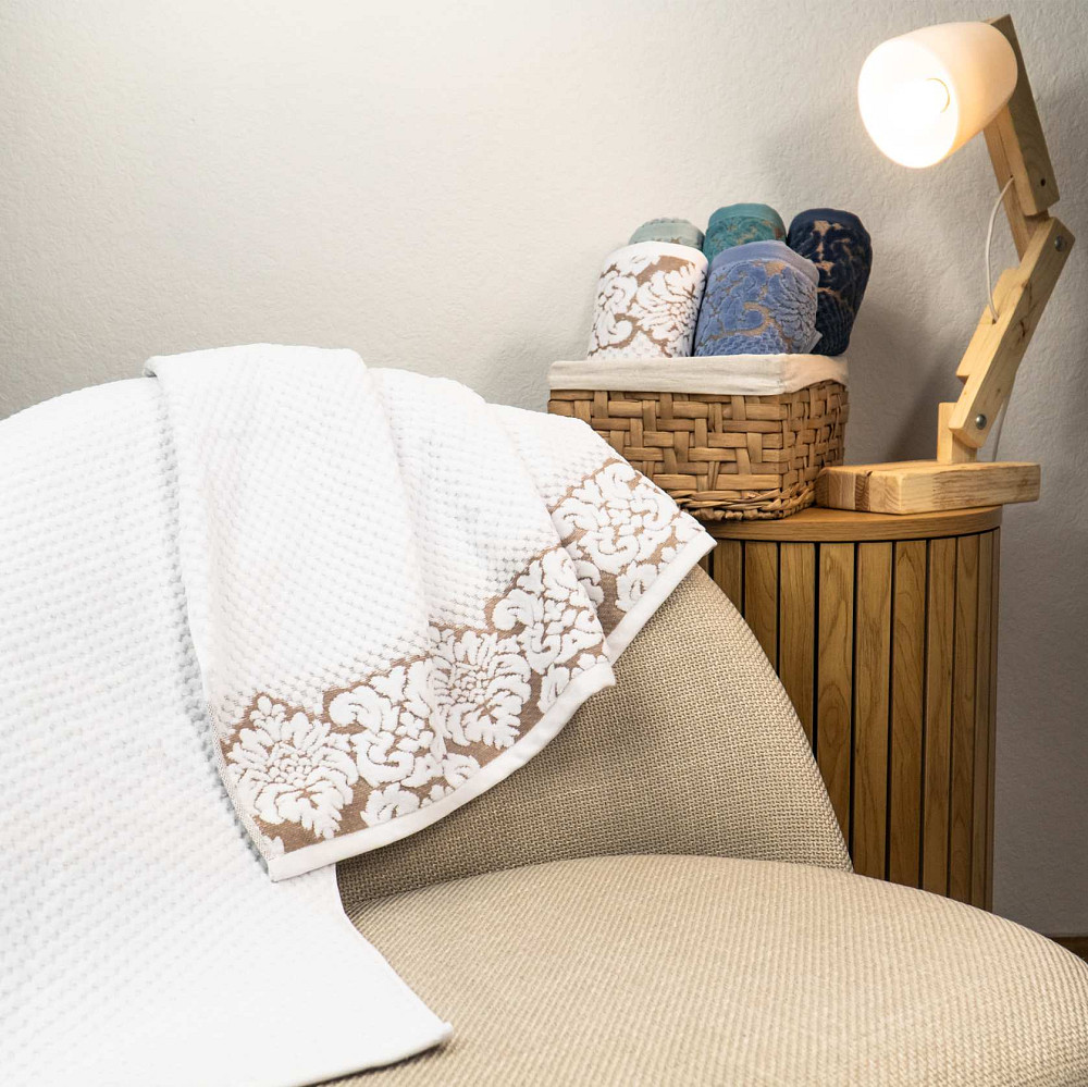 Рушник махровий середній 50x90см Damask Преміум якості Жакардовий з велюром 550г/м2 (Білий) Суми - фото 3