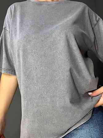 Футболка жіноча A-N 48020 базова оверсайз подовжена вільний крій варена тай дай one size, сірий, one size Київ