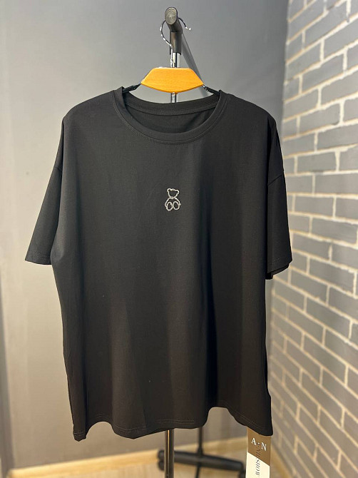 Футболка женская A-N 2006 базовая широкая оверсайз медвежонок камни one size, черный, one size Киев - изображение 2