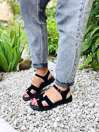 Mermaid Босоніжки жіночі чорні Mermaid 514 літні з натуральної замші / Зручне замшеве взуття на Коломыя