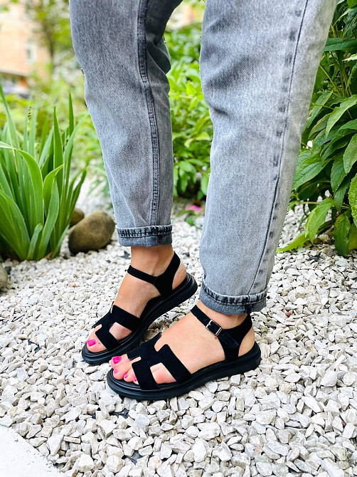 Mermaid Босоніжки жіночі чорні Mermaid 514 літні з натуральної замші / Зручне замшеве взуття на Коломыя - изображение 2