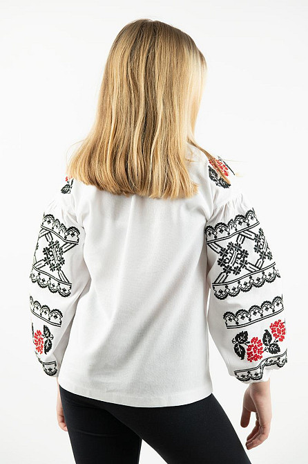 Вишиванка для дівчаток-підлітків лляна з довгим рукавом, білий топ Київ - фото 4