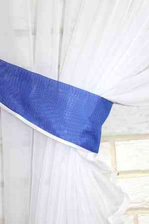 Кухонний комплект VR-Textil № 062к шторка з ламбрекеном синій з білим 200х170 см (50-614) Київ