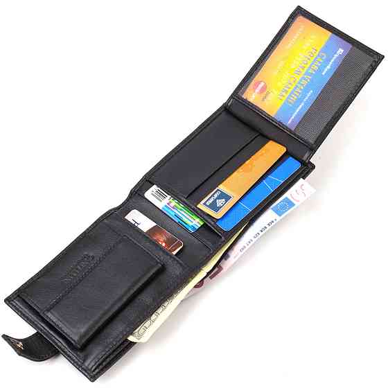 Классический мужской бумажник из натуральной гладкой кожи CANPELLINI 21792 Черный Киев