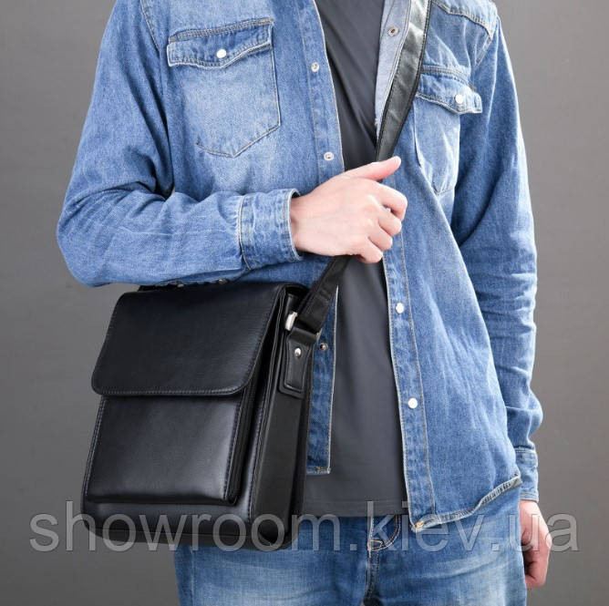 Сумка чоловіча шкіряна середніх розмірів Leather Collection (7433) чорна Київ - фото 3