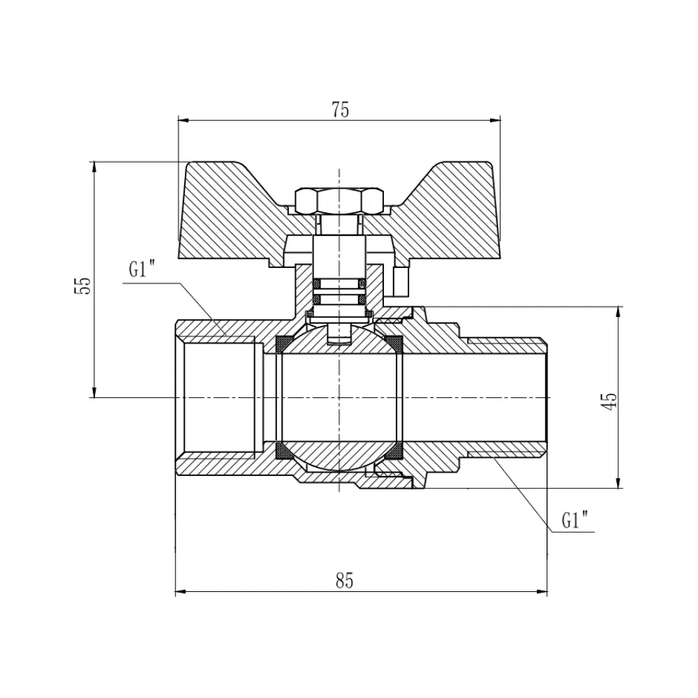 Кран кульовий Thermo Alliance Forte 1" ВН для газу (метелик) SF607G25 Київ - фото 10