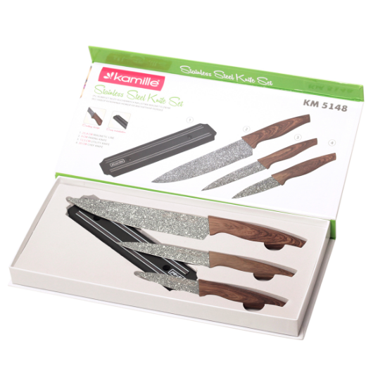 Набір ножів 4 предмети (3 ножа + магнітна смуга) нержавіюча сталь 5148 KAMILLE Житомир - фото 4