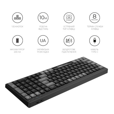 Клавіатура OfficePro SK985B Wireless/Bluetooth Black (SK985B) Вінниця - фото 5