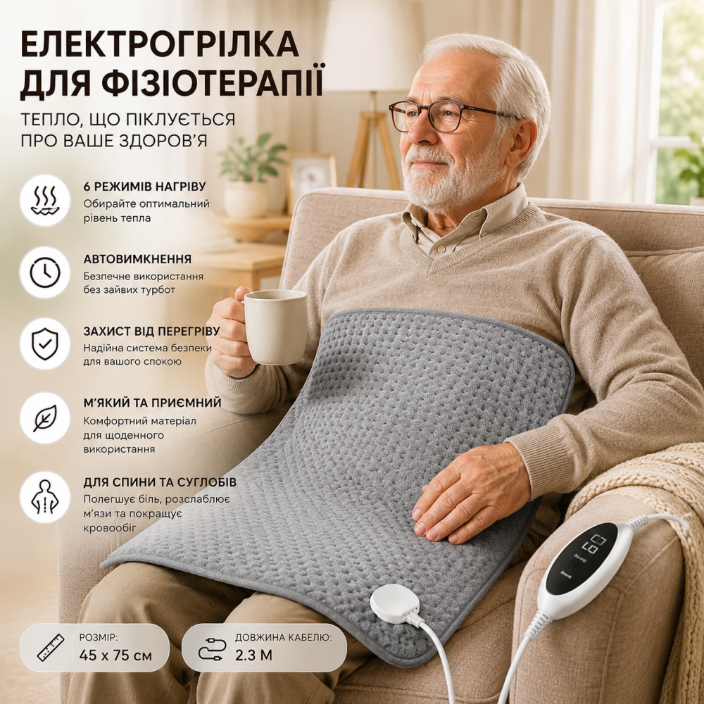 Електрогрілка для фізіотерапії RUEOO 45х75 см Великий килимок грілка для спини та суглобів з автовимкненням 6 режимів Київ - фото 11