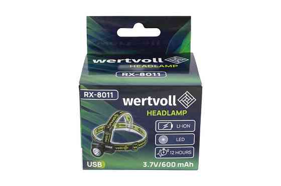 Ліхтар налобний WERTVOLL 3 режими LED IP44 Li-ion 600 mAh/t 8000 K/90 lum ABS 71х62х37 мм RX-8011 Рівне