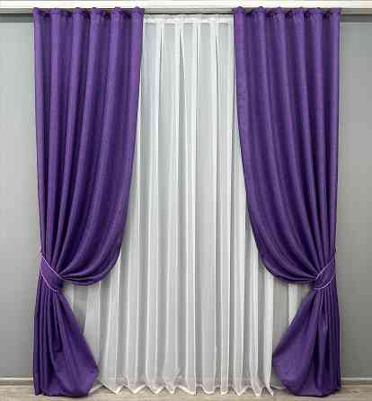 Комплект готових штор VR-Textil Льон Мішковина № 1066ш Фіолетовий 150х280 см 2 шт (30-877) Київ