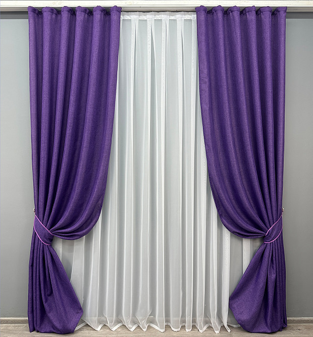 Комплект готових штор VR-Textil Льон Мішковина № 1066ш Фіолетовий 150х280 см 2 шт (30-877) Київ - фото 2
