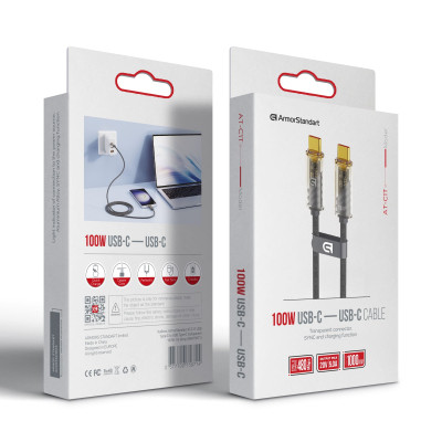 Дата кабель USB-C to USB-C 1m transparent 100W grey Armorstandart (ARM75871) Вінниця - фото 2