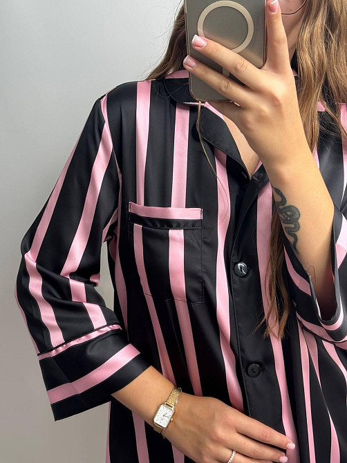 Жіноча нічна сорочка сатинова Чорно-рожева M Харків - фото 3