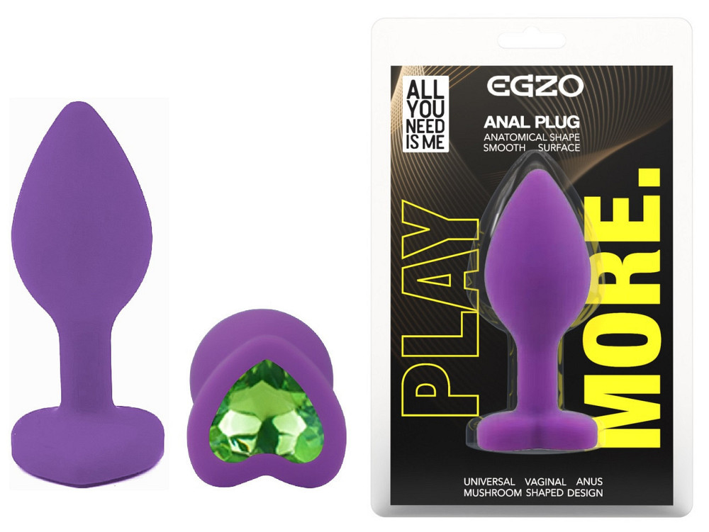 Силиконовая анальная пробка EGZO - Silicone Violet Heart Plug Green, size S Sex Aura Киев - изображение 1