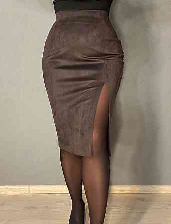 Спідниця жіноча Gritana 125 з розрізом міді пряма під замшу коричнева, коричневий, S Київ
