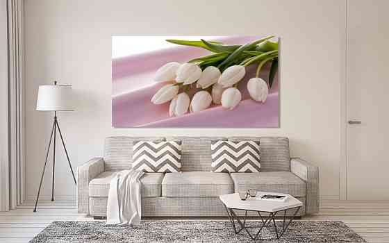 Картина полотно у вітальню / спальню  Білі Тюльпани   MLP_376 ( 60х30см ) 80x120 см Київ