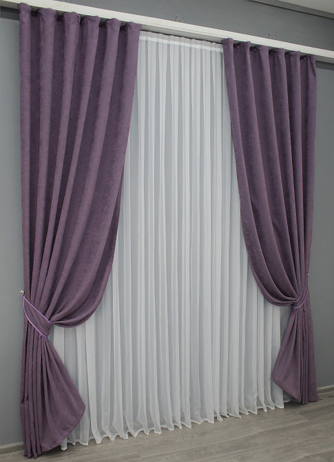 Комплект готовых штор VR-Textil Микровелюр SPARTA № 837ш Лавандовый 150х250 см 2 шт (39-208) Киев - изображение 3