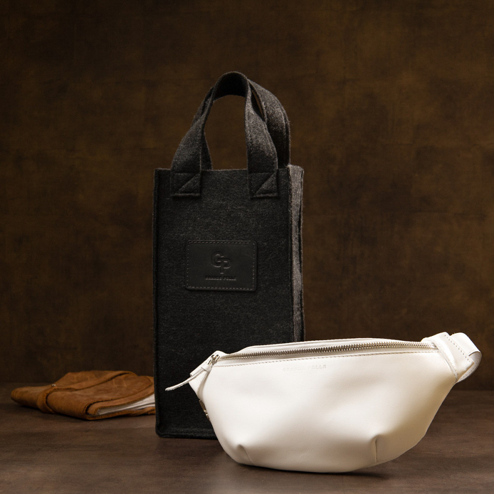 Стильная кожаная сумка на пояс GRANDE PELLE 11356 Белый Киев - изображение 7