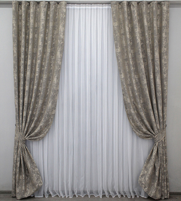 Комплект готових штор VR-Textil Жакард Sultan XO № 1144ш Кавово-сірий 200х290 см 2 шт (32-283) Київ - фото 2