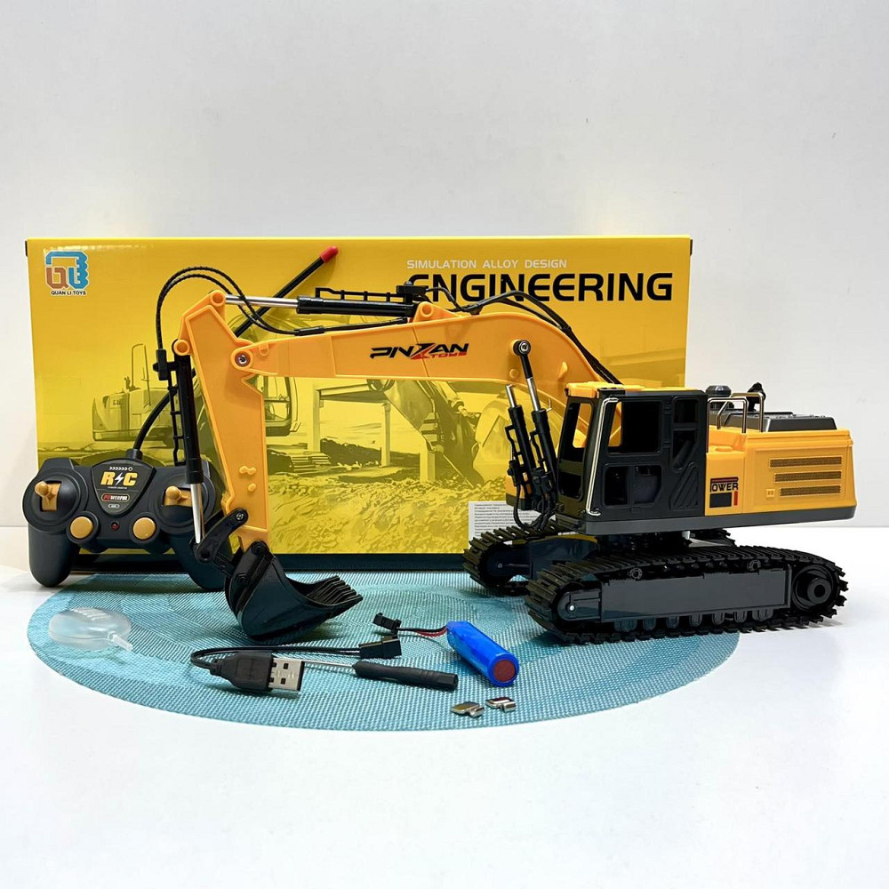 Екскаватор на радіокеруванні на акумуляторі холодний пар-дим рухомий ківш USB зарядне світло Жовто-чорний (9035E) Чернігів - фото 4